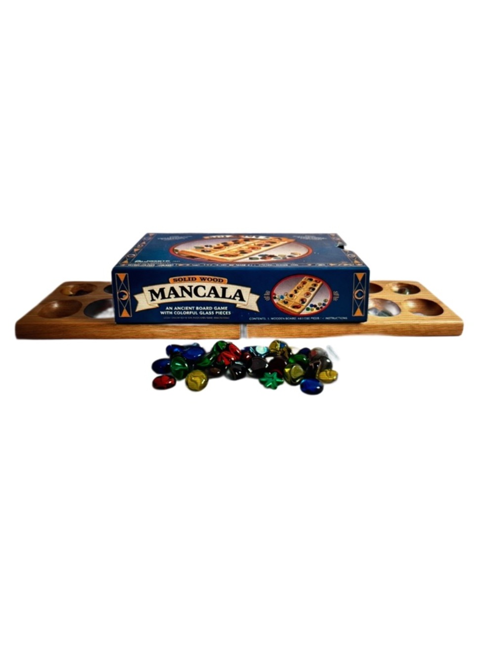 Solid Wood Mancala Game Board w/ Gemstone Pieces & Original Box Cardinal